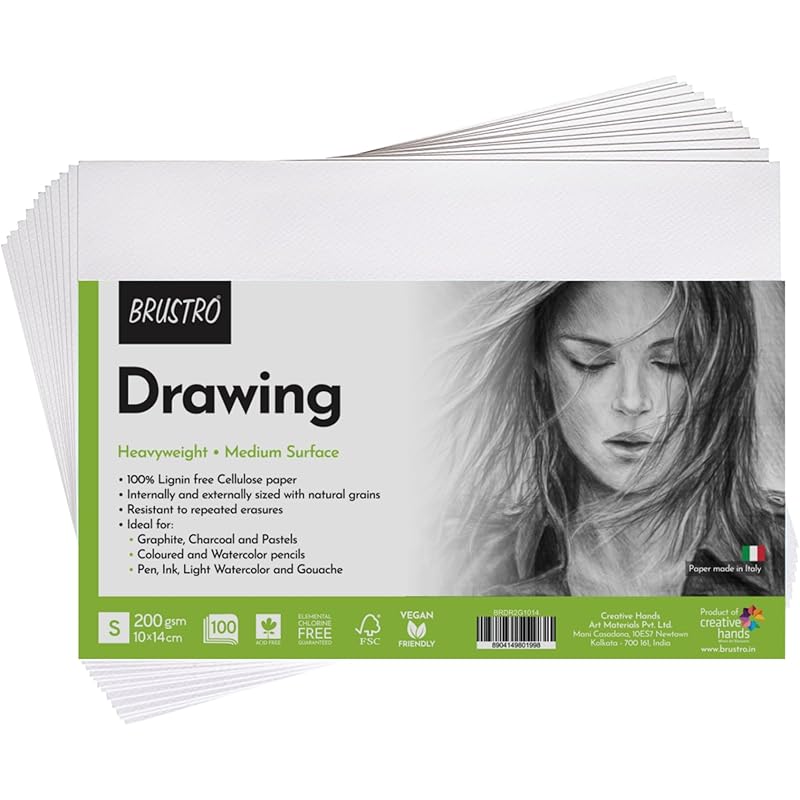 

Художній папір Brustro | 200 г/м² | Розмір (Маленький) 10 см X 14 см - 100 аркушів | Ідеально для розфарбовування, ескізів, Проф 100 Count (Pack of 1) білий