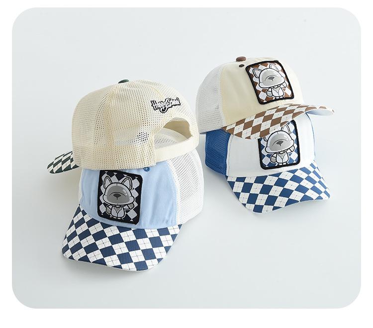 Kids' Cartoon Plaid Sun Hat: Windproof, Breathable Baseball Cap