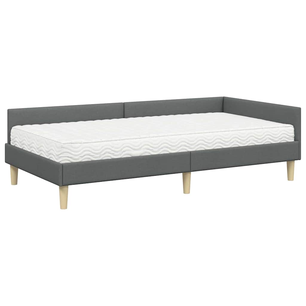Corner Bed Frame with Mattress 2 pcs Grey Fabric