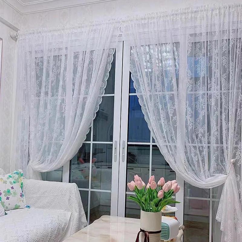 2PC Wohnzimmer Schlafzimmer Fenster Vorhänge Weiß Jacquard Spitze Pastoralen Stil Tüll Sheer Vorhänge