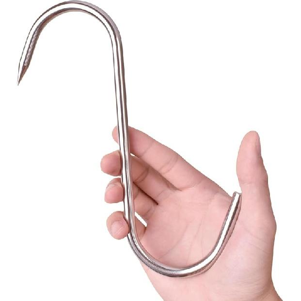 Alele Stainless Steel Heavy Duty Butcher Hooks - 8Inch Meat Processing Tool for Hanging, Smoking, Drying (4 Pack) Meat Hook 8mm 8inch 4p