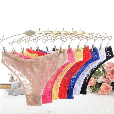 Sexy See-through Floral Lace G-String Women Underwear Panties Solid Color Thong