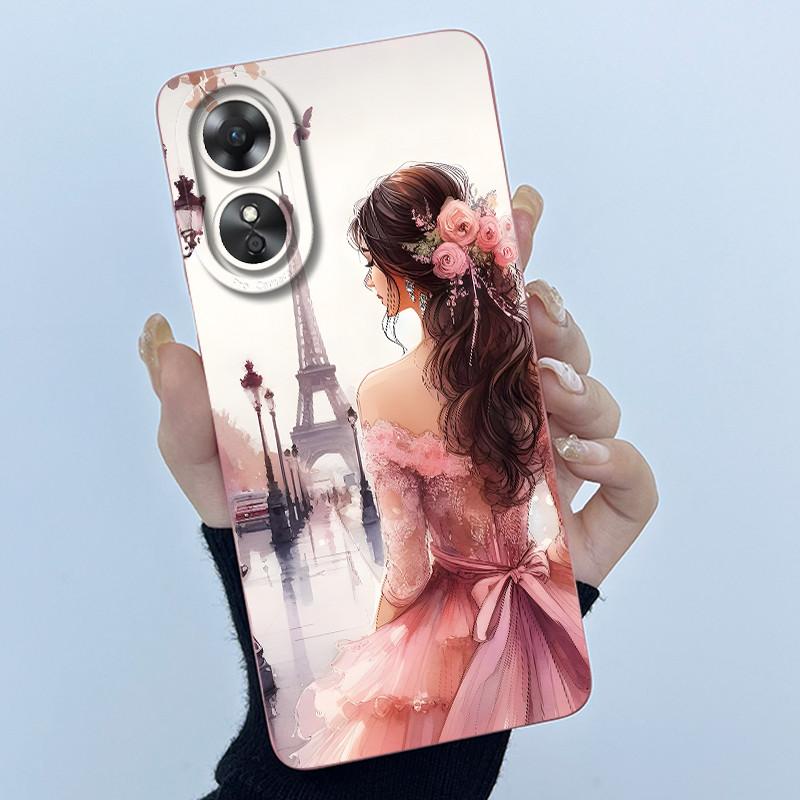 For OPPO A17 A17K 2022 CPH2477 Case Back Cover Cute Panda Sweet Girls Soft Silicone TPU Phone Case Shockproof Protective Casing