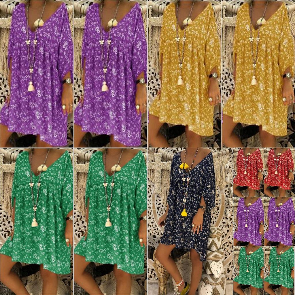 Neck V Women Caftan Baggy Dress Ladies Vintage Hippie Boho Beach Cover Plus Size