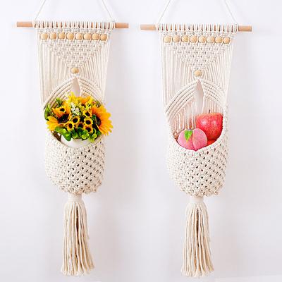DIY Ručne vyrobená Strapcová Makramé Nástenná Tapiséria Polica Sieťovaná Taška na Ovocie a Zeleninu Boho Bavlnené Lano Tkaný Závesný Kvetináč Nástenná Dekorácia