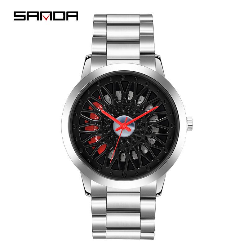 Sanda TEMU Men's Waterproof Quartz Watch with Hollow Dial and Steel Band