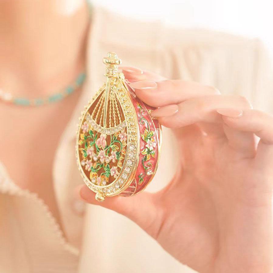 Hand Painted Enameled Qin Pipa Rose Flower Figurines Hinged Jewelry Trinket Box Collectibles Ring Holder Necklace Earrings Box