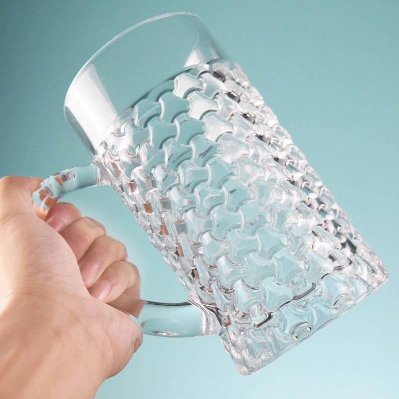 Neuer Eingang 1000ml Große Kapazität Mit Griff Großes Gemustertes Glas Bierkrug Dick Hitzebeständig Teetasse Großer Fassbierkrug