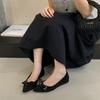 2025 new four-season one-pedal French stunning bow shallow mouth pointed head flat sole shoes women