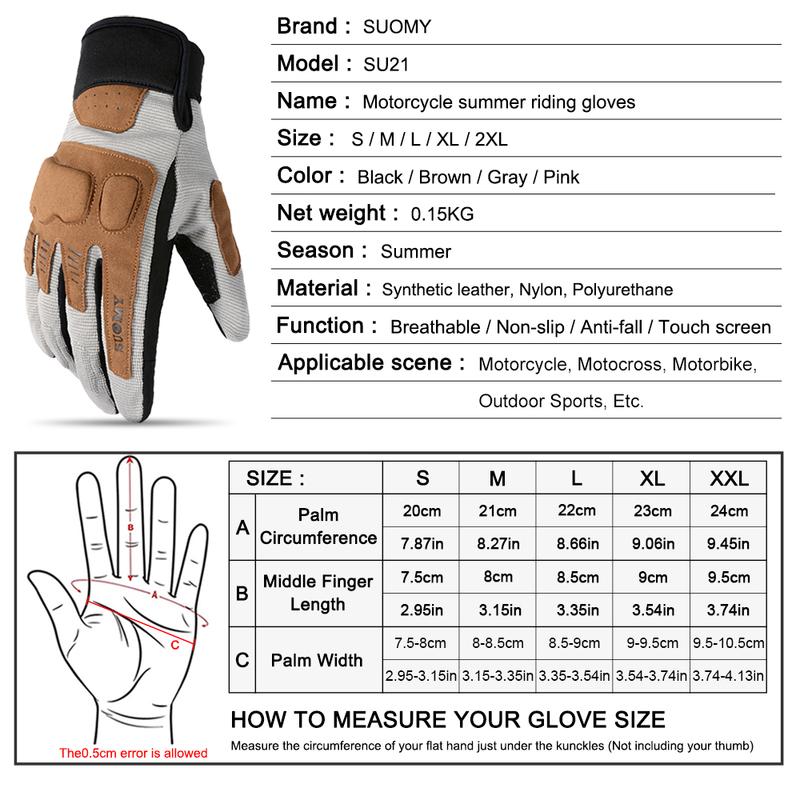 SUOMY Motorcycle Gloves Men Lady Summer Breathable Non-slip Guantes Motobike Riding Touch Screen Anti-drop Protective Gear S-XXL