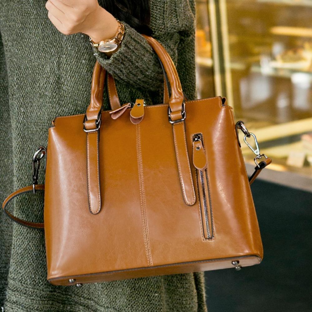 Style Leather Women's Bag Women's Hand Crossbody One Shoulder Oil Wax Cowhide Bag