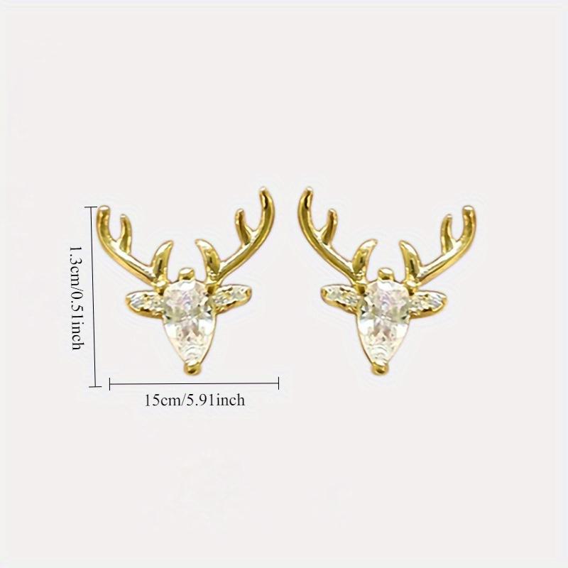 1 pár roztomilých stylových vsazených geometrických náušnic s umělým zirkonem s motivem jelena, stylové a vynikající náušnice, odpovídající náušnice