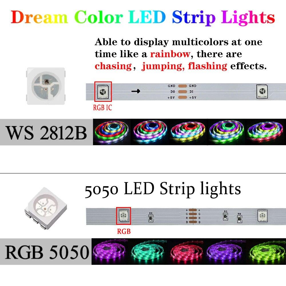 DC 5V 3M LED Strip Lights RGBIC WS2812B Phantom Bluetooth APP Remote Control PC TV Living Room Atmosphere Light Room Decoration