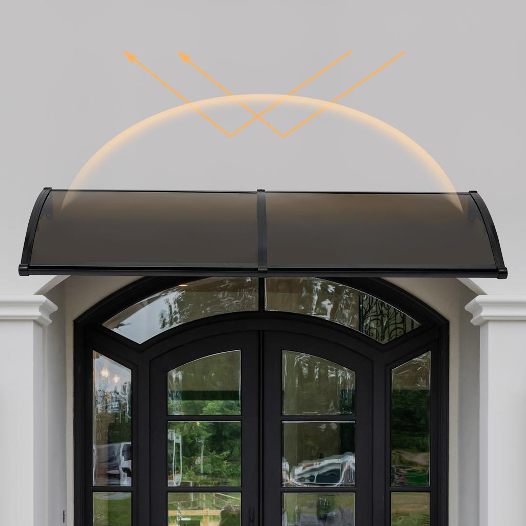 200x60cm Transparent Arch Door Canopy with Integrated Drainage Channel, Modern Style Aluminum Alloy Outdoor Front Door Awning