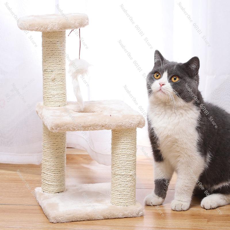 Cat Climbing Frame, Three-layer Sisal Cat Scratch Column, Toy to Relieve Boredom for Small and Medium-sized Cats