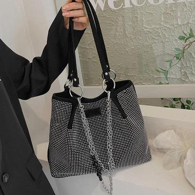 Luksus Rhinestone Bucket Tote Bag Kvinner Mote Stor Kapasitet Håndtak Shopping Skulderveske