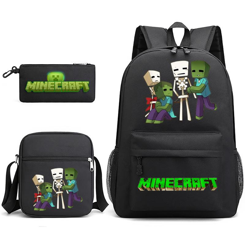 2022 Cross-border Starry Sky School Bag Three-piece Casual Fashion My World Game School Travel Bag