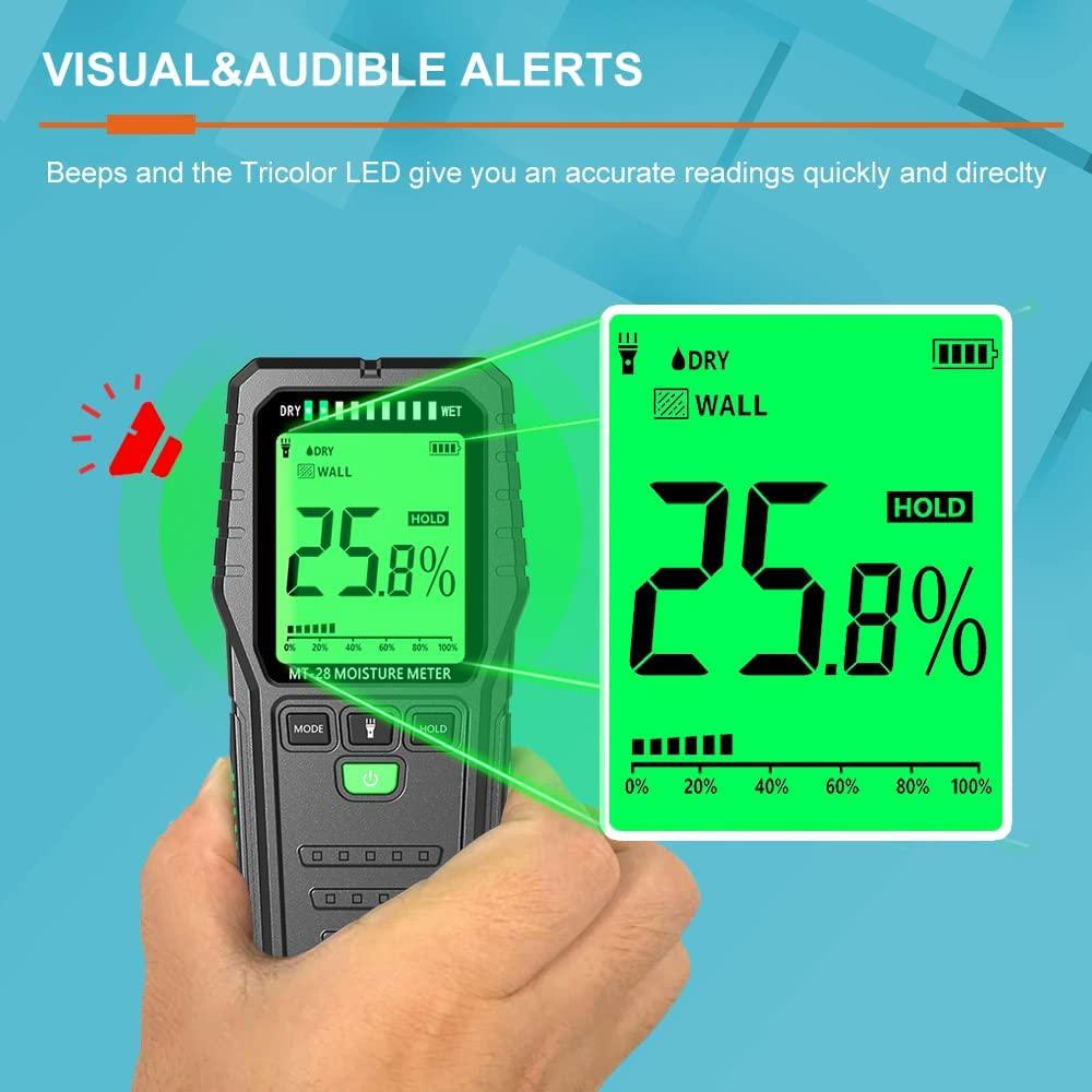 Portable Pinless Wood Moisture Meters Drywall Mold Moisture Detector for Lumber Concrete Building Wall Moisture Sensor Humidity Tester Digital Display