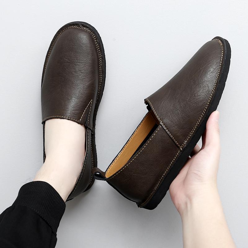 Fashion Summer Genuine Leather Bean Shoes New Soft Soled Non-slip Mens Casual Shoes High End Lightweight Comfortable Minimalist Loafers