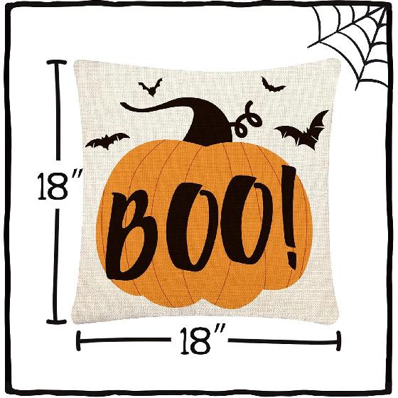CH HAICHENG Halloween Pillow Covers 18x18 Set of 4 Trick or Treat Pillow Covers Happy Halloween Linen Sofa Bed Throw Cushion Cover Decoration