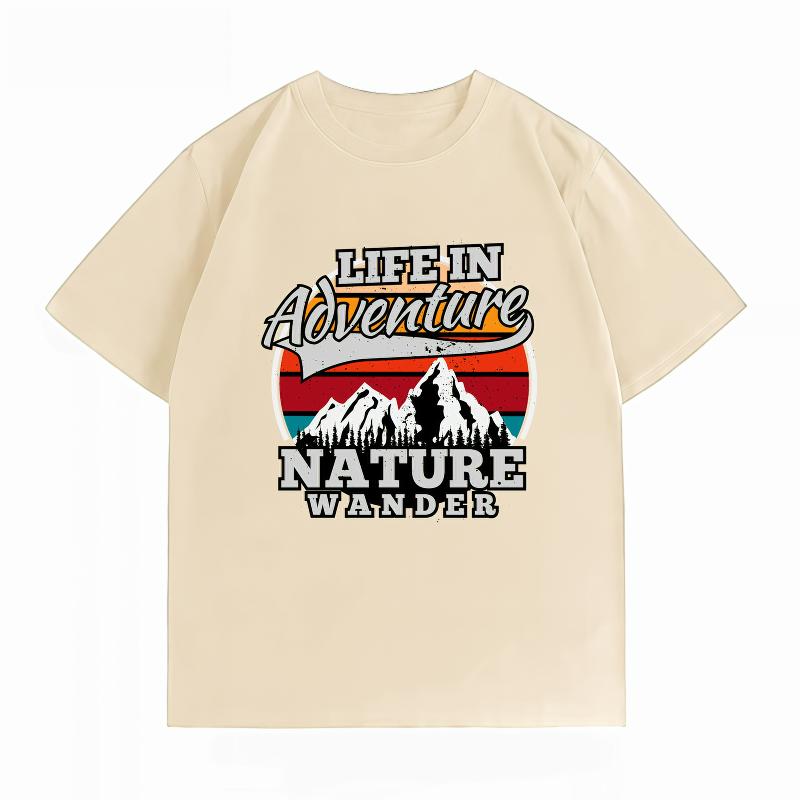 

Unisexs 100 Cotton Summer New TShirt Life in Adventure Mountain Nature Print Retro Hiking Casual Short Sleeve Tops 4XL