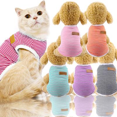 Ropa de algodón para perros y gatos, chaleco sin mangas transpirable y cómodo con puños elásticos estampados a rayas
