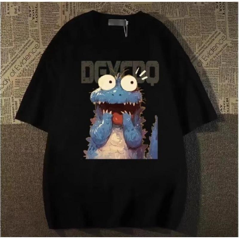 

New Summer Dinosaur Simple Men s and Women s T-Shirt Spring and Autumn Couple Personality Trend Loose Casual Short Sleeve Top 4XL