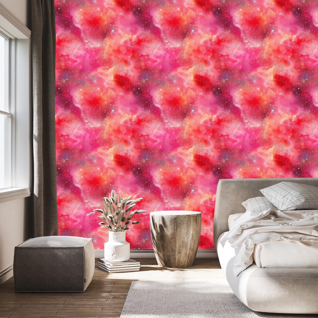 Watercolor Galaxy Wallpaper Coral and Pink for Living Room and Bedroom 50x1000