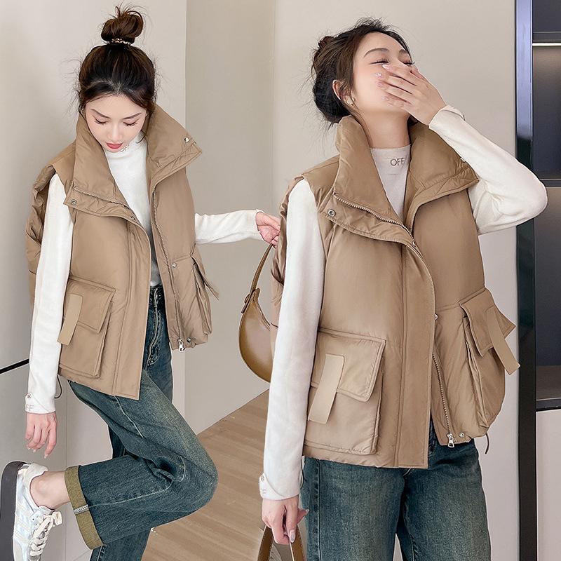 Down cotton short standup collar women's vest 2024 winter new Xiaoxiangfeng vest loose fashion outer vest
