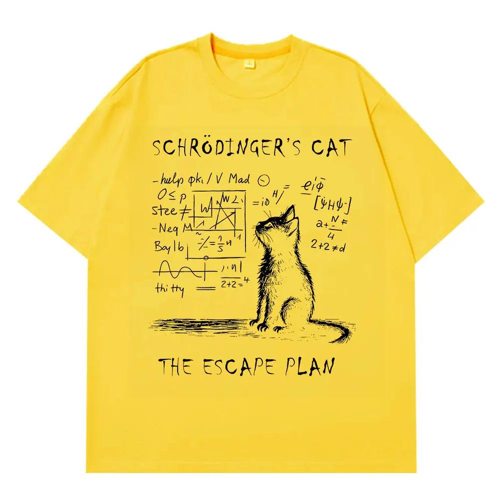 

Men s physics quantum mechanics cat creative print short-sleeved 100% pure cotton T-shirt, street casual wear loose clothing S