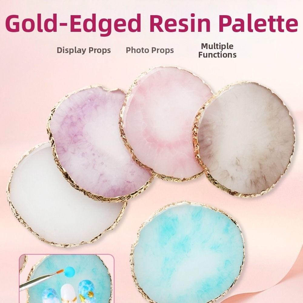 Round Nail Art Palette Professional Golden Edges Gel Polish Palette DIY Easy To Clean False Nail Tips Palette Nail Salon