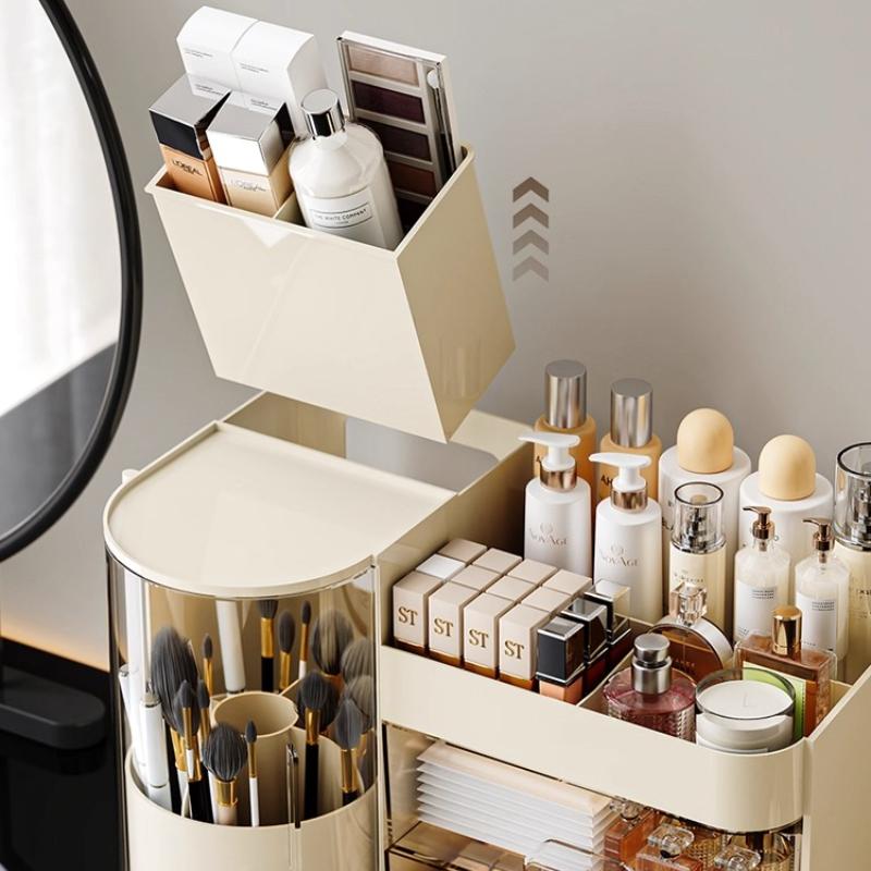 Desktop Cosmetics Storage Box Organizer Rotating Dust-proof Makeup Brush Holder Light Luxury Compartment Lipstick Storage Holder