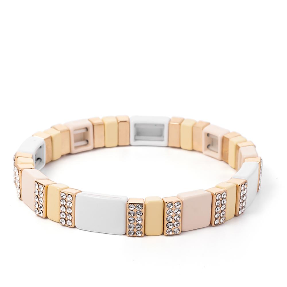 New Fashion Deil Eye Enamel Bangle for Women Colorful Beaded Boho Rectangle Shape Hand Accessory