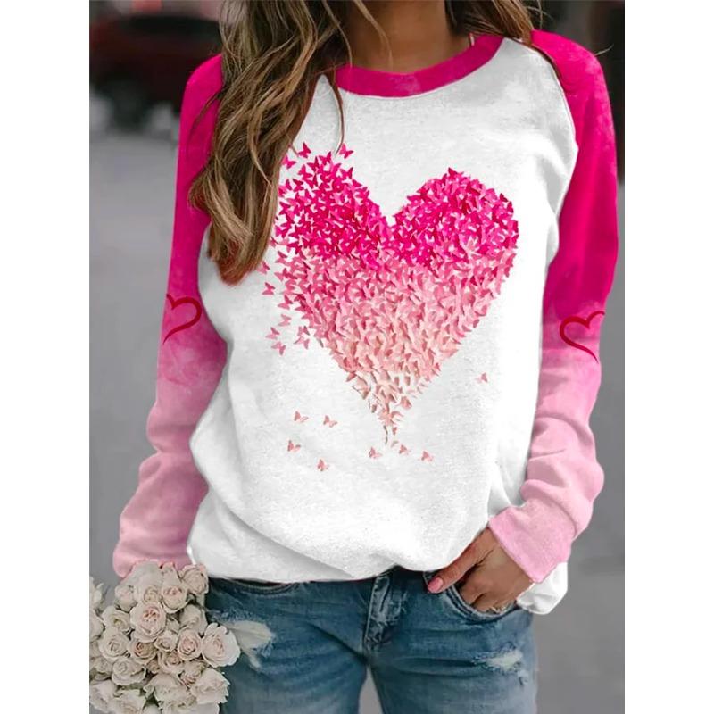Plus Size Butterfly Print Sports-Shirt Casual Long Sleeve Round Neck Pullover Women's Plus Size Clothing