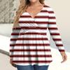 Women's Plus Size Shirt Long Sleeve  Print Top Pleated Casual V-Neck Top