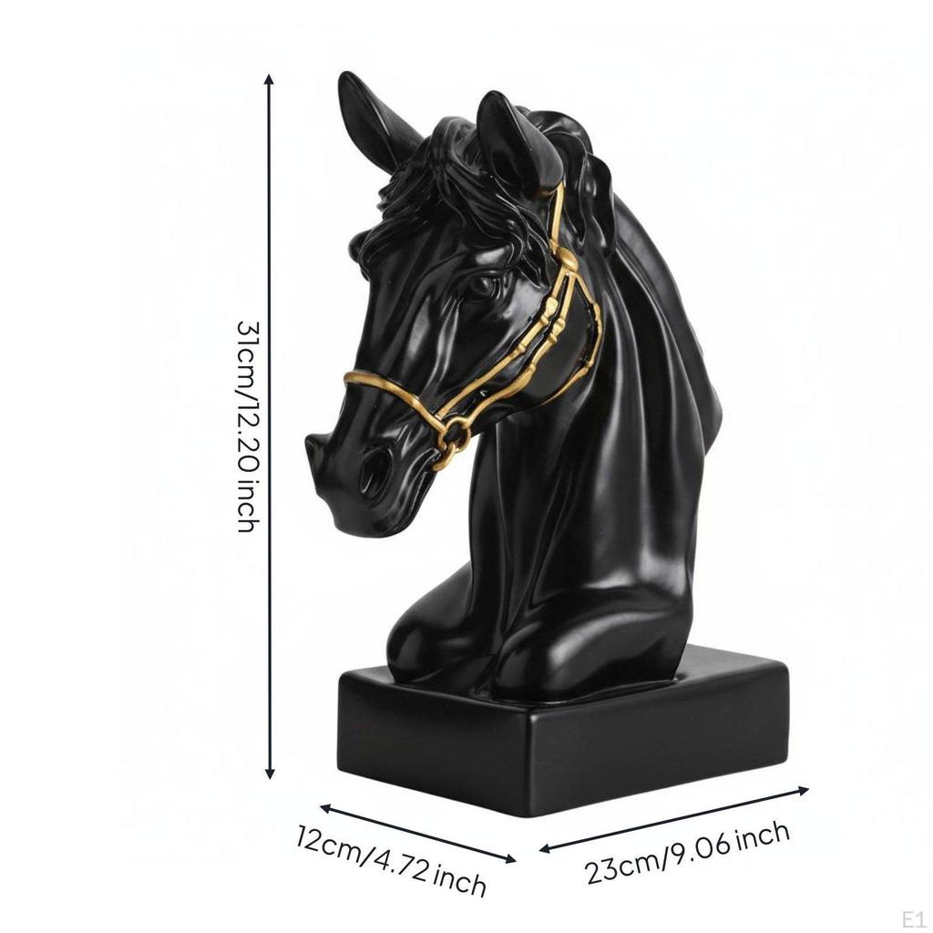 Horse Head Statue Light Luxury Tabletop Sculpture Gold Accents for Living Room