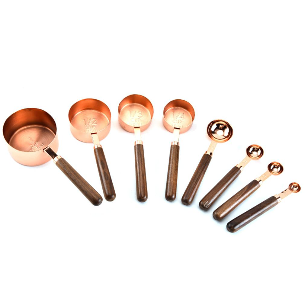4pcs Liquid Ingredients Measuring Spoons Cups Walnut Handle Portable Bartending Gadgets