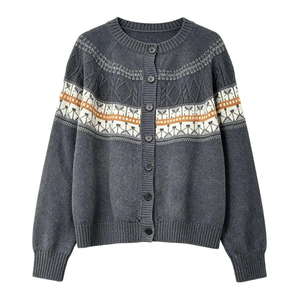 Women's Vintage Round Neck Oversized Sweater with Buttons for Fall/Winter