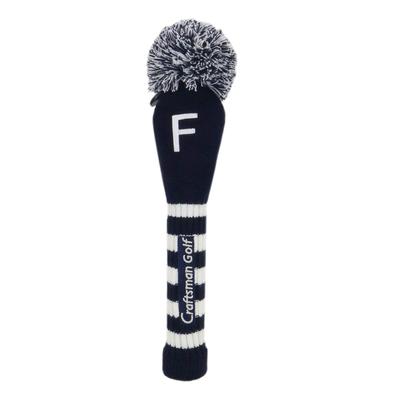 Craftsman Golf Fairwayholz Einzelne Nummer Strick Schlägerhaube, #F (3, 4, 5, 7, X) Pompon-Schlägerhaube, Marineblau/Weiß