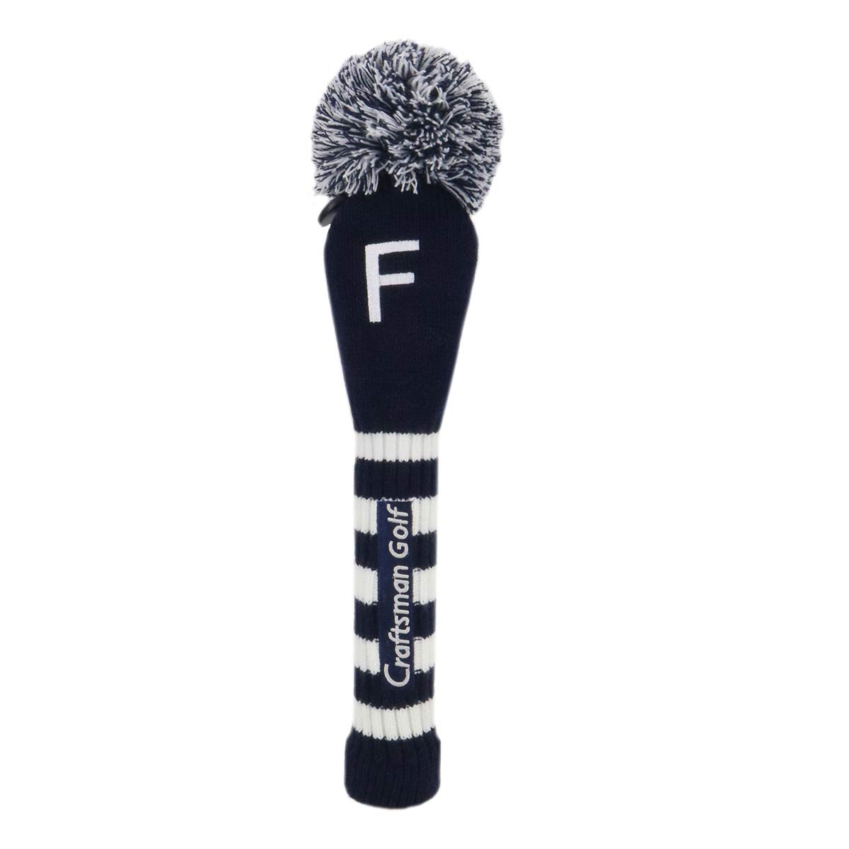 Craftsman Golf Fairway Wood Single Number Knit Club Cover, #F (3, 4, 5, 7, X) Pom-Pom Headcover, Navy/White