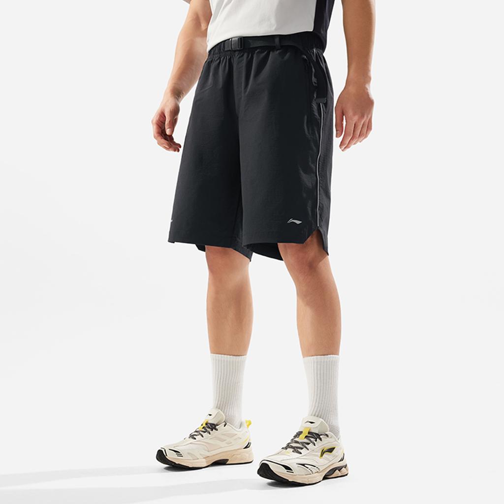 Li-Ning Comfortable Solid Color Mid-Rise Quick-Dry Cool Straight-Leg Sports Shorts Men shorts Black AKSV281-2