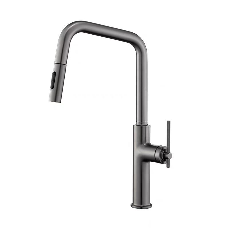 Rose Gold Brushed Brass Pull-out Kitchen Faucet Rotating Crane Extendable Hot Cold Water Grey/Black for Sink