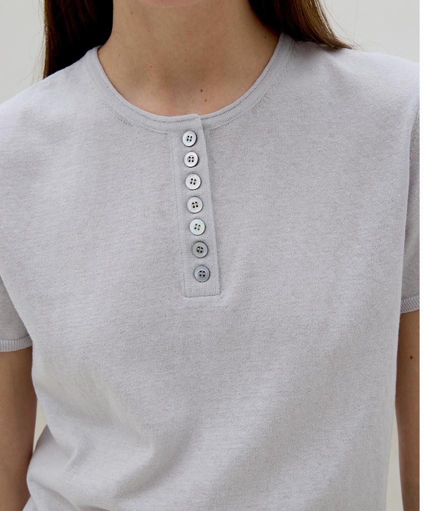 EMKM Henley Neck Linen Short Sleeve Knit Top_Blue Grey