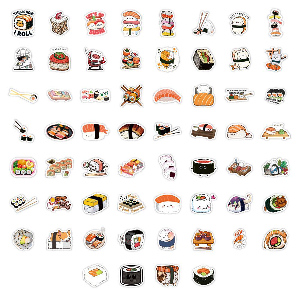 60 Waterproof Cartoon Sushi Rice Ball & Sandwich Stickers - Japanese Style Fun Food Sticker Album