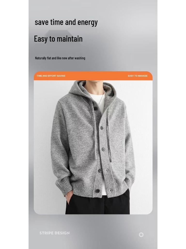 Men's Arctic Velvet Hooded Knit Cardigan Sweater - Trendy, Casual, Loose Fit