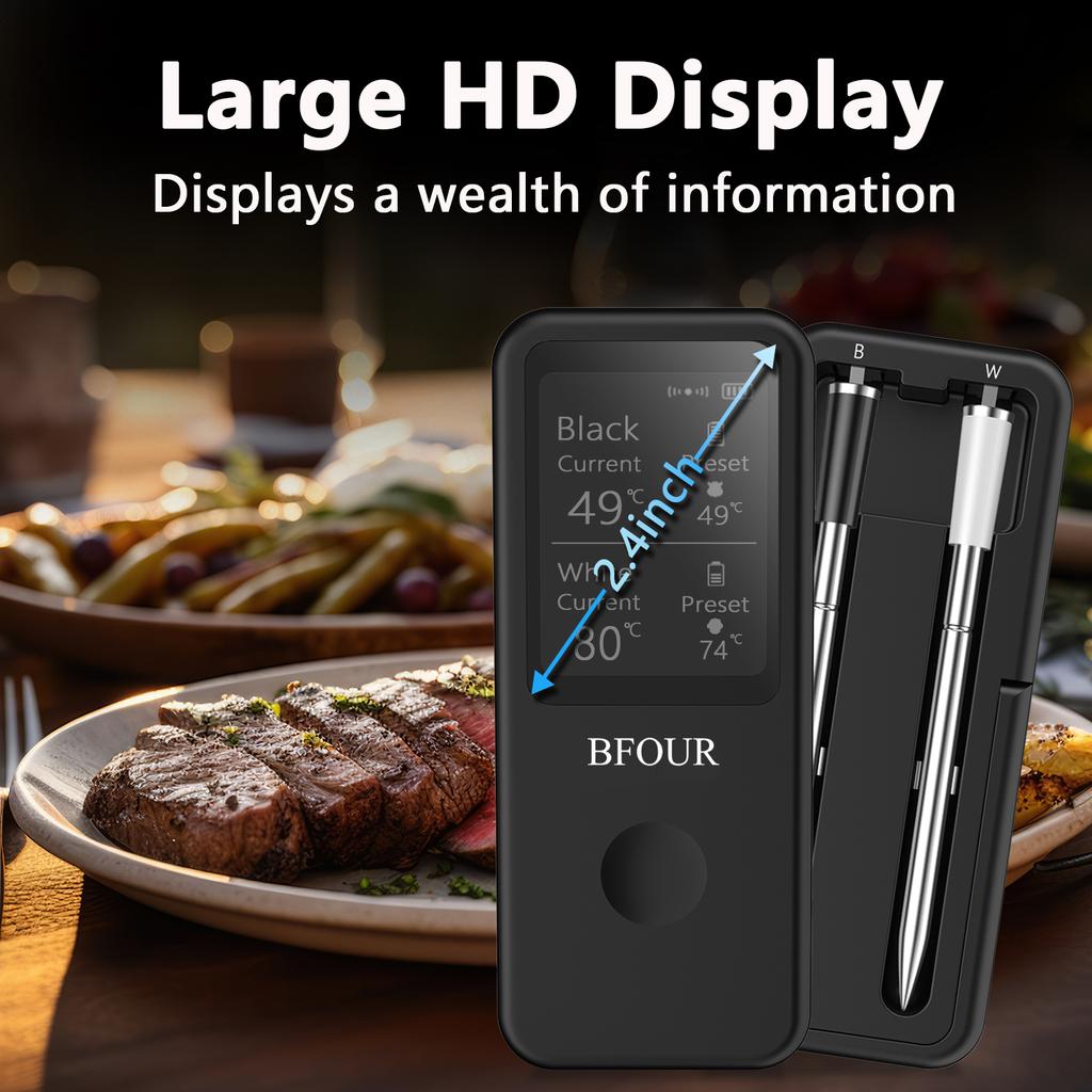 Wireless Meat Thermometer Bluetooth Magnetic IP67 Waterproof Dual Probes for Household Kitchen BBQ Cooking Grilling Thermometer