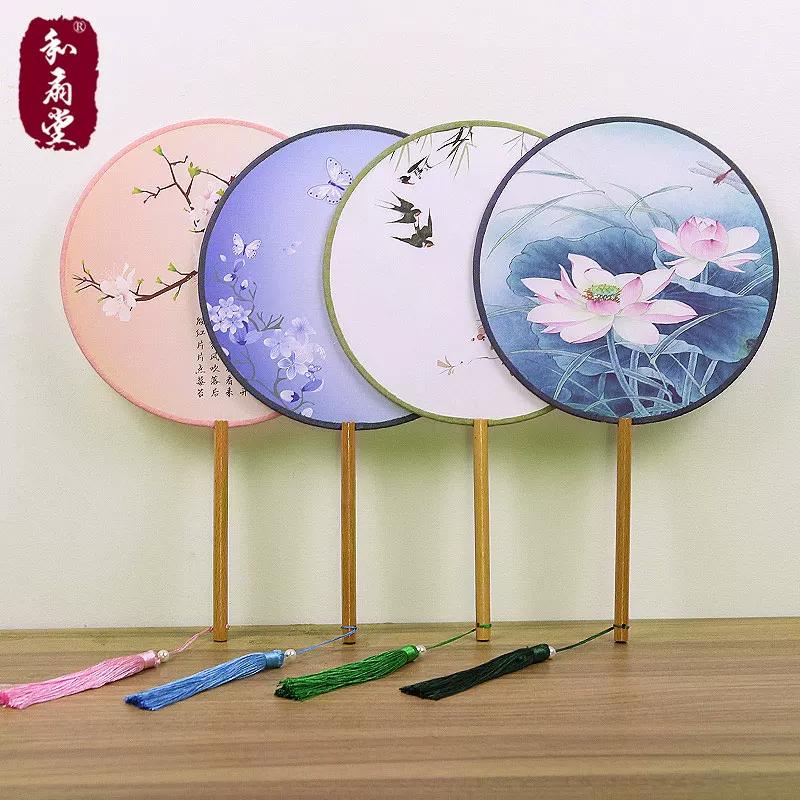 Double-Sided Red Beech round Women Classical Court Circular Fan