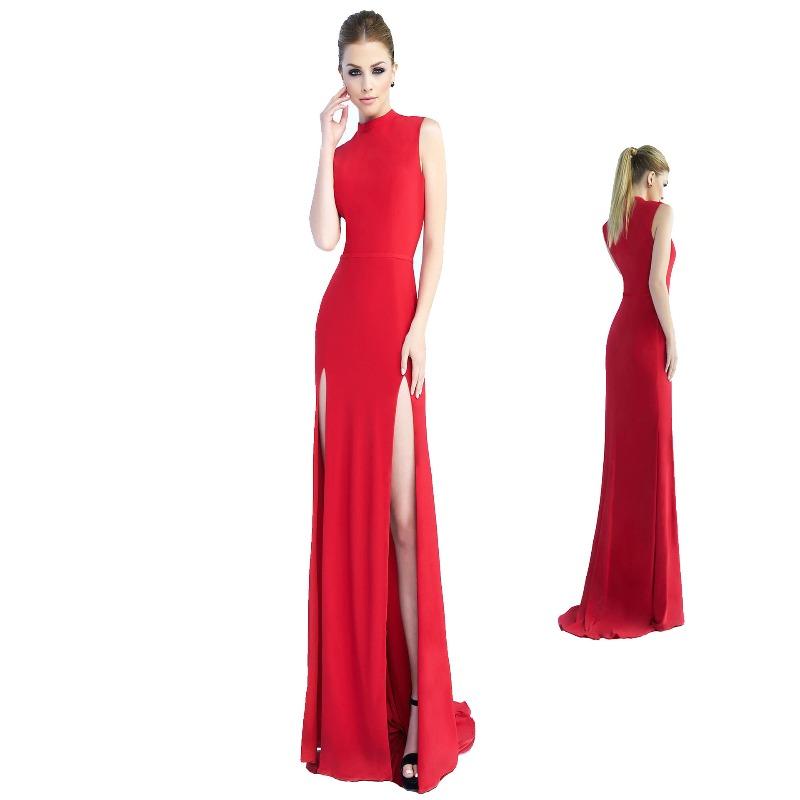 Large size dress style evening dress sleeveless stand-up collar long dress summer new women s dress S красный