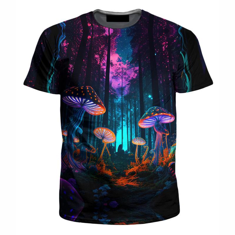 Trippy Mushroom Graphic T Shirt For Men 3d Printed Art Magic Mushroom T-Shirts Street Summer Spring Short Sleeve Tee Shirts