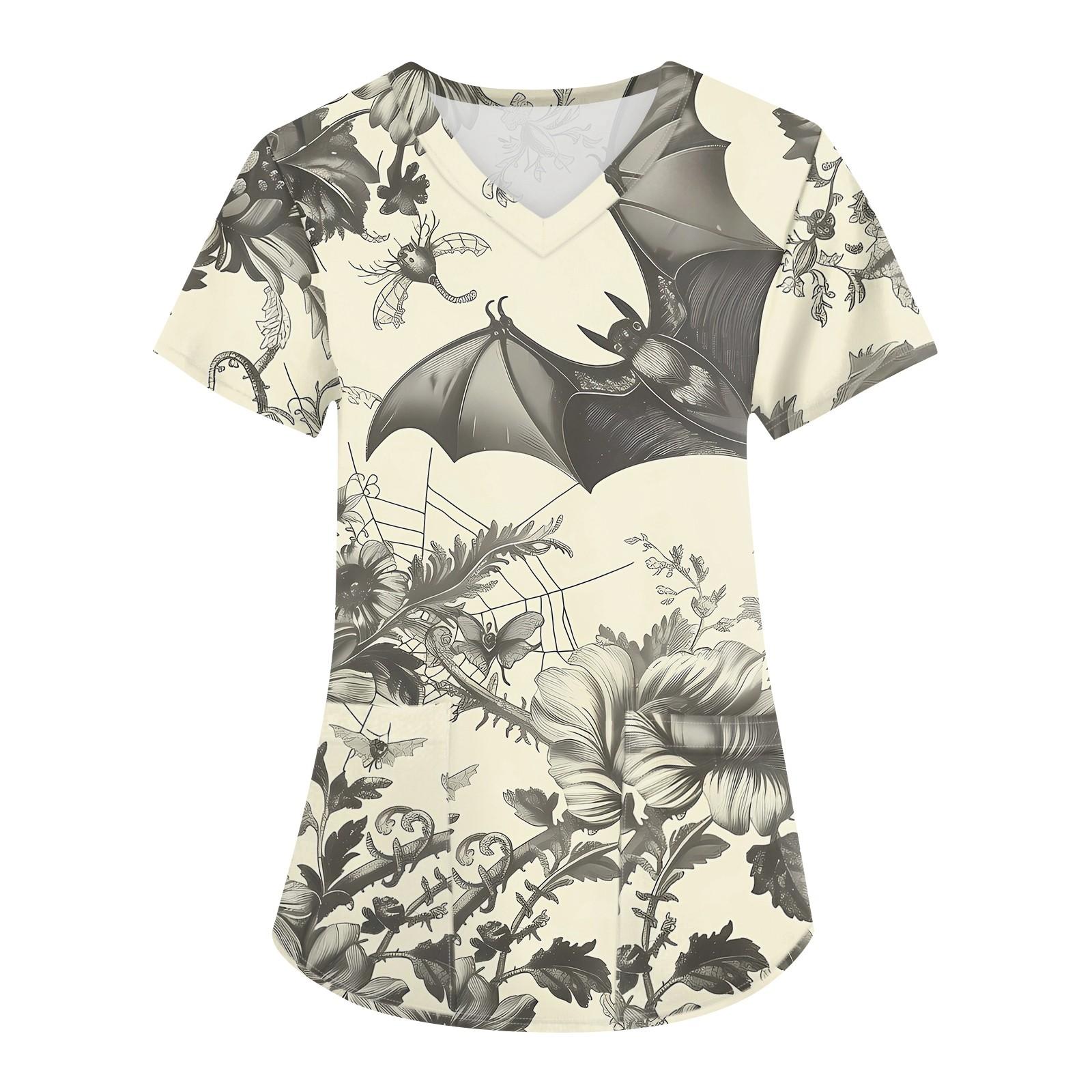 Женская мода V-образным вырезом с короткими рукавами и карманами Топы с принтом — фото 10